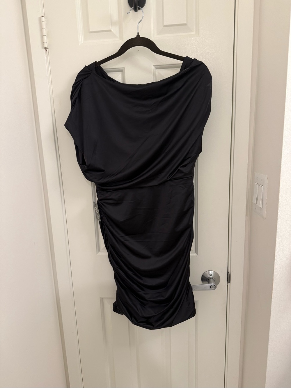Express Black One-Shoulder Draped Ruched Dress